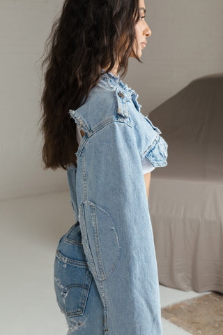 Jean Vintage Cropped Denim Jacket Biker Style Reworked Levis Jacket