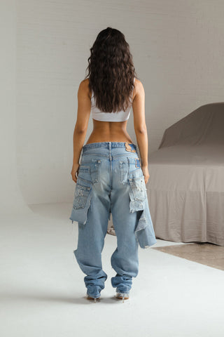 custom reworked overlay jeans Levis jeans 