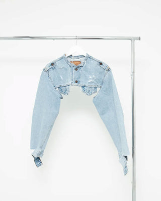 Jean Vintage Cropped Denim Jacket Biker Style Reworked Levis Jacket