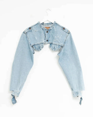 Jean Vintage Cropped Denim Jacket Biker Style Reworked Levis Jacket